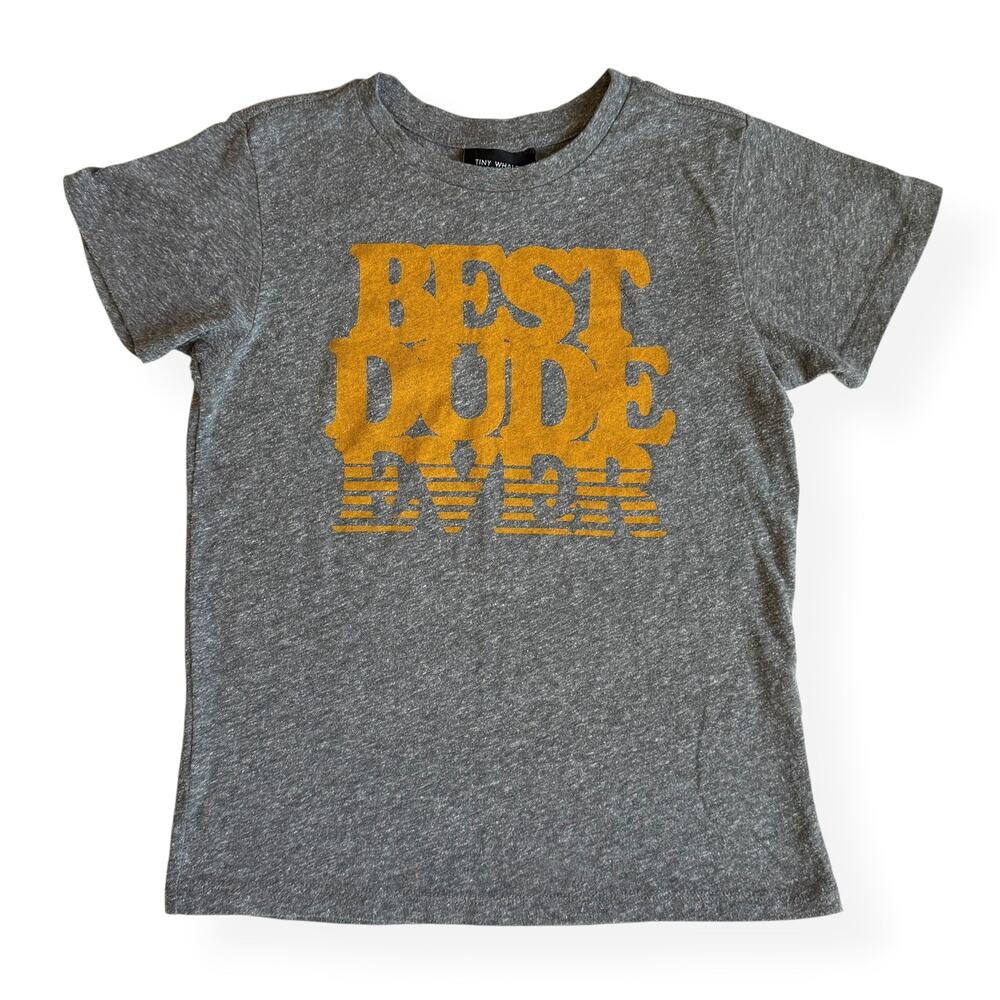 Tiny Whales Best Dude Ever Graphic Tee Gray Yellow Youth 12/14